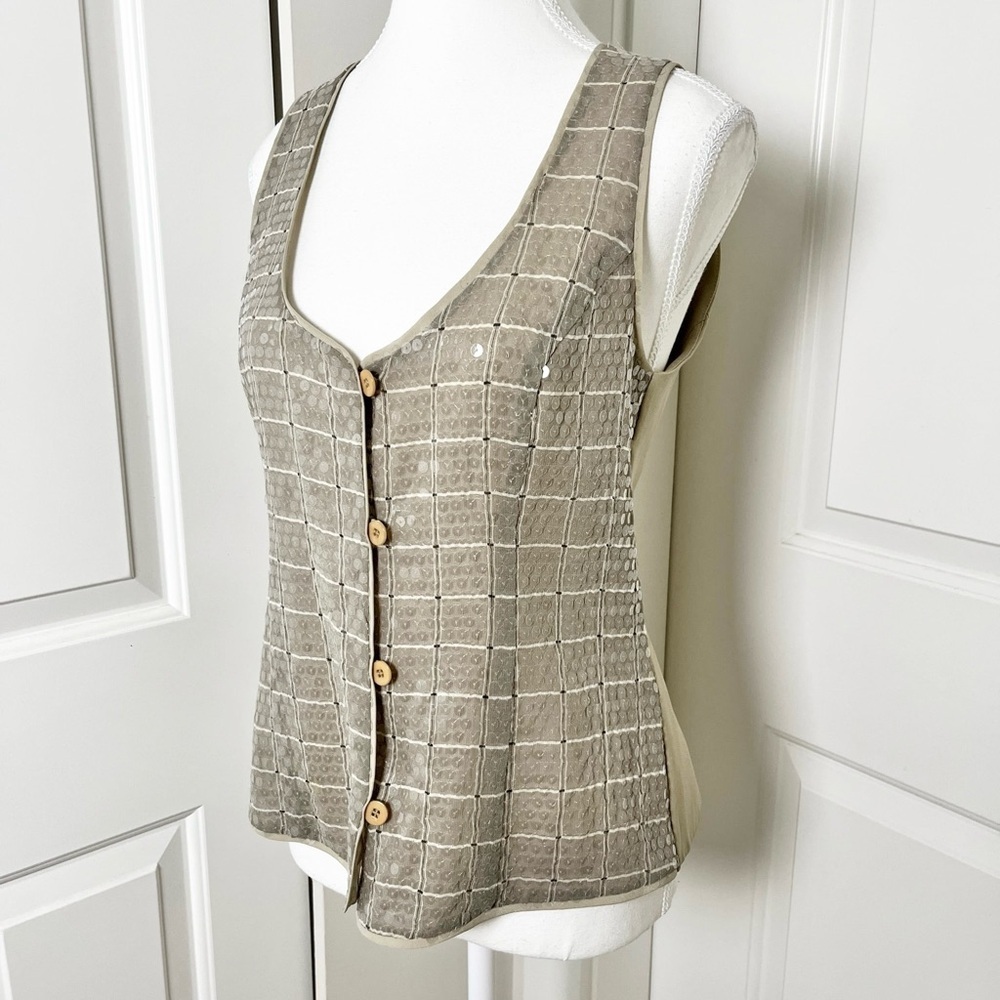 Giorgio Armani Beige Sequin Grid Tank Top - Picture 3 of 12